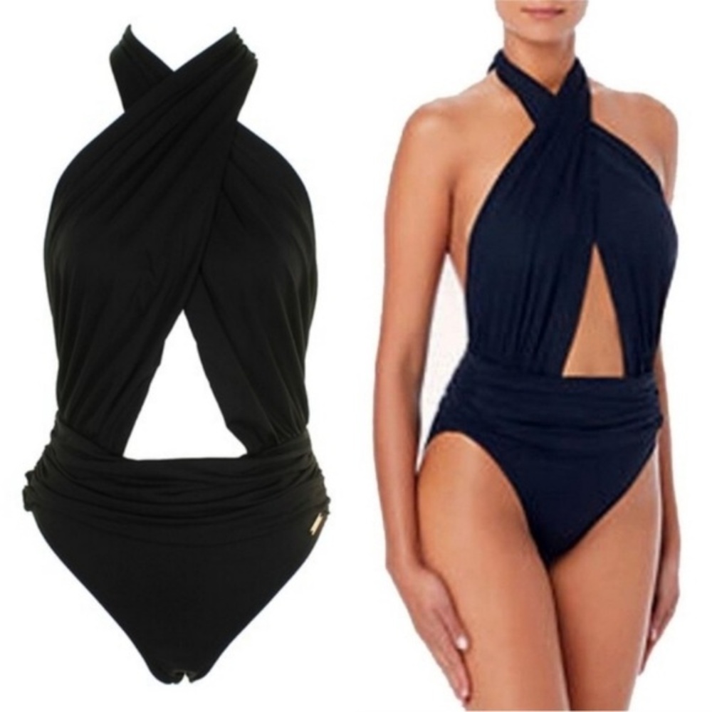 NWT Vince Camuto Riviera Wrap Halter Neck Swimsuit 10